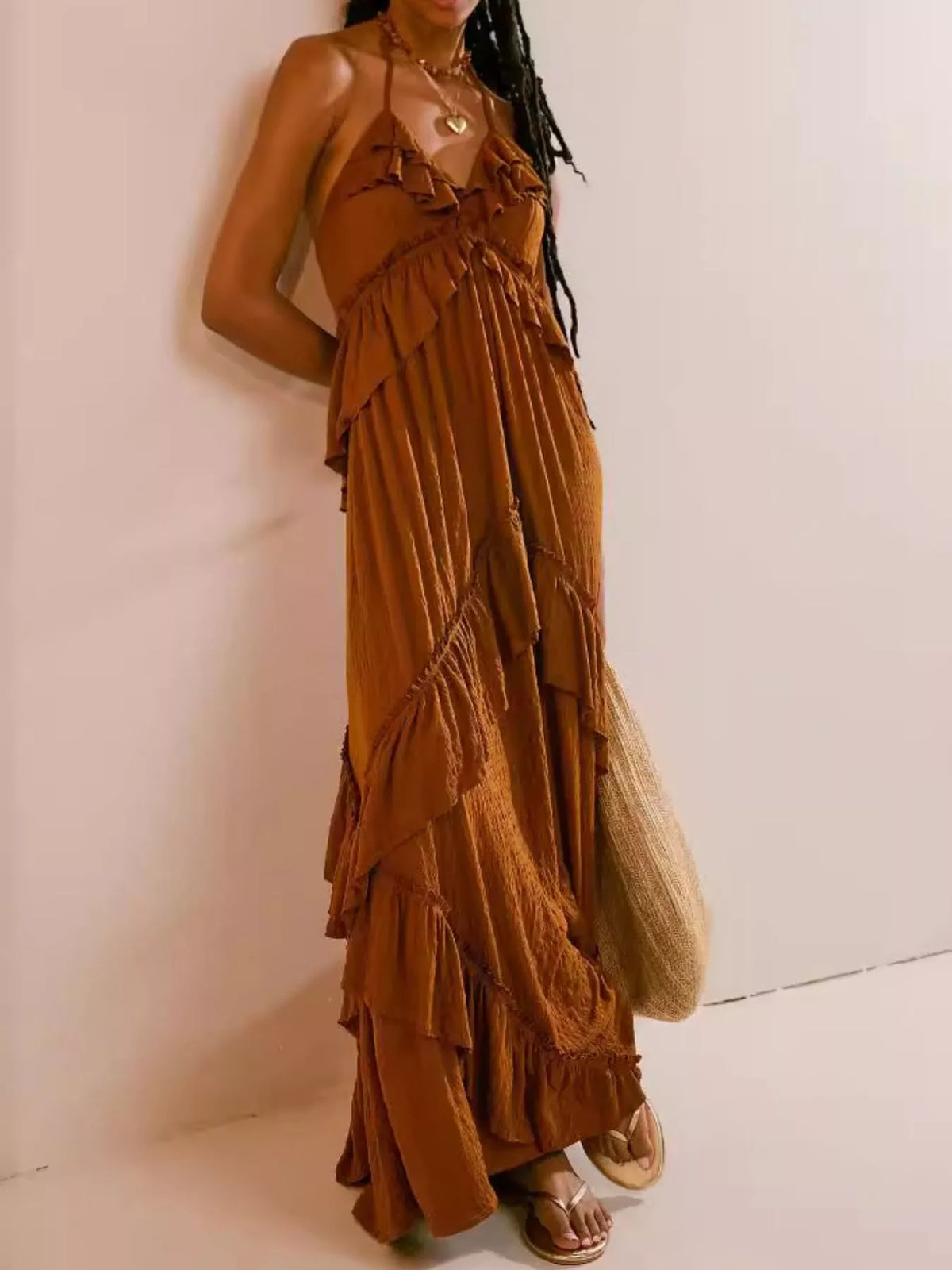 hutch rocco halter ruffled maxi dress Ruffled Halter Neck Maxi Dress – Medzom